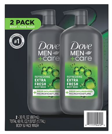 Dove Men+Care Refreshing Face+Body Wash, Extra Fresh, 30oz - 2pk