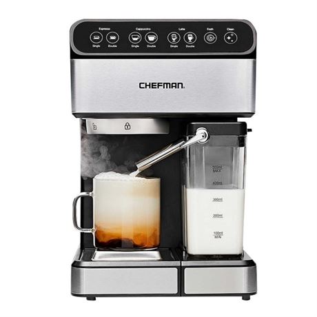 USED, TESTED - Chefman 6-in-1 Stainless Steel 15-Bar Pump Espresso Machine