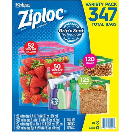 Ziploc Double Zipper Bag, Variety Pack - 347 Count