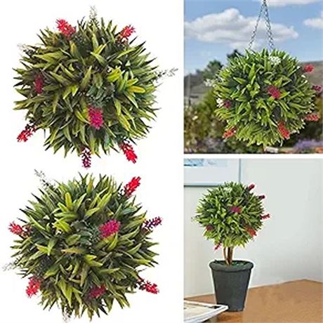 Coregreen Artificial Lavender Topiary Ball 2PCS 11Inch Artifical Hanging Faux T
