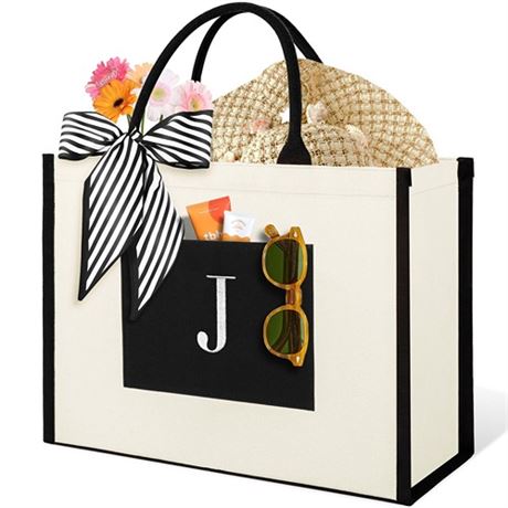 IDEATECH Canvas Tote Bag for Women Personalized Birthday Gifts for Women Monogr