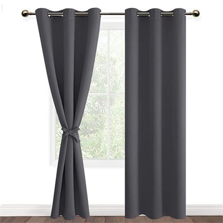 DWCN Dark Grey Blackout Curtains for Bedroom with Tiebacks - Thermal Insulated