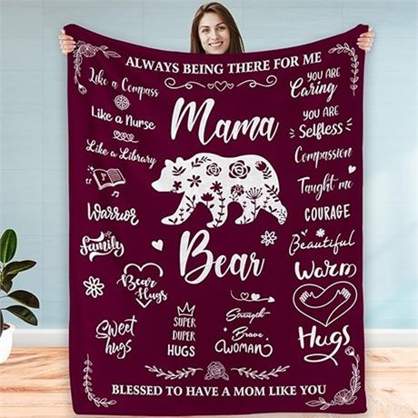 Gifts for Mom from Daughter Son for Mothers Day Mama Bear Blanket Birthday Gi