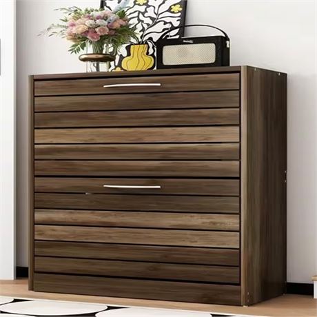 22.4 in. W x 29.5 in. H Walnut Brown Wood Louver Door Shoe Storage Cabinet