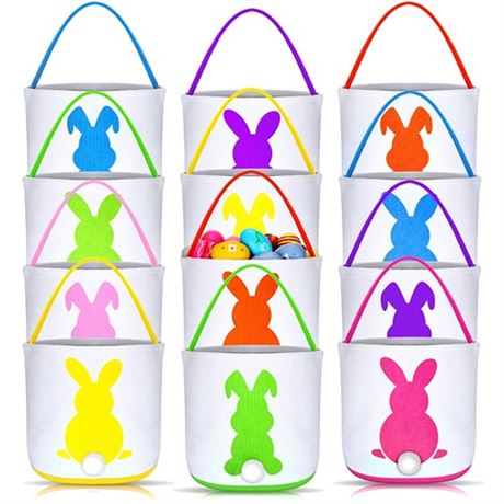 Jexine 12 Pcs Easter Bunny Basket Bags Bulk for Kids Gift Bucket Easter Eggs Hu