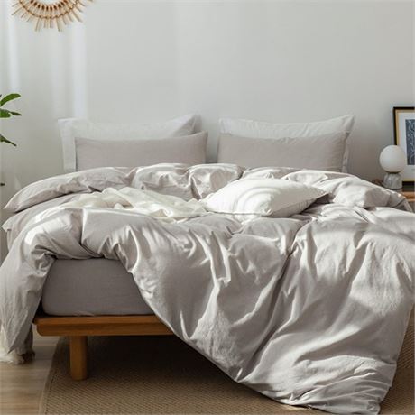 MooMee Bedding Duvet Cover Set 100 Washed Cotton Linen Like Textured Breathabl