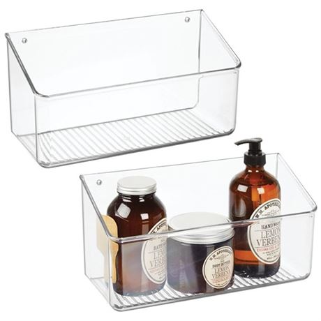 MDesign Plastic Wall Mount Organizer - 12 Wide Hanging Caddy - 2 Pack - Clear