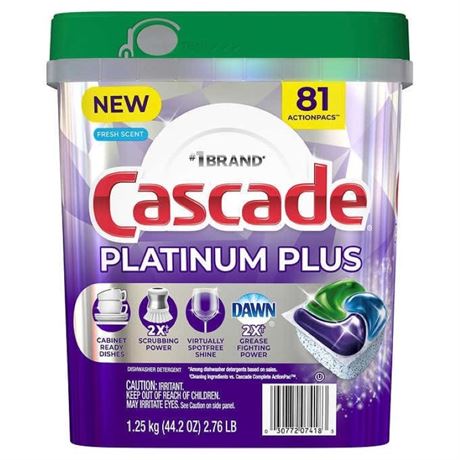 Cascade Platinum Plus Dishwasher Detergent Pacs, Fresh - 81 Count