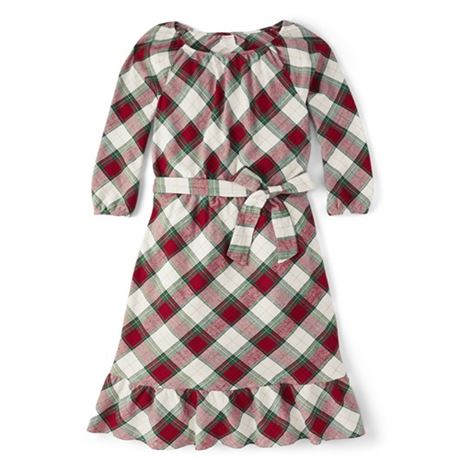 Gymboree  Womens  Matching Family Plaid Ruffle Dress - Christmas Cabin in Whi