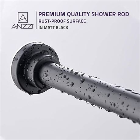 Shower Curtain Rod 35-55 Inches with Shower Hooks in Matt Black