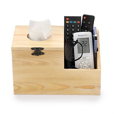Sumnacon Tissue Box Cover Square Wood Tissue Box with Hinged Lid Multi-Function