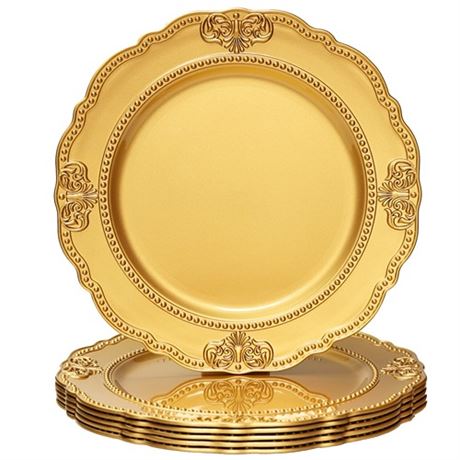 Spsyrine Gold Charger Plates Set of 6 Scalloped Chargers for Dinner Plates 13