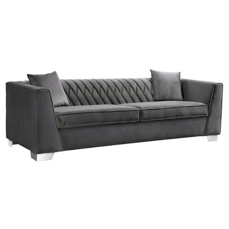 Cambridge Sofa in Brushed Stainless Steel and Dark Grey Velvet