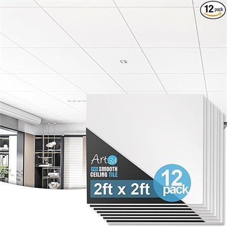 Art3d 12-Pack Smooth Drop Ceiling Tile 2ft x 2ft