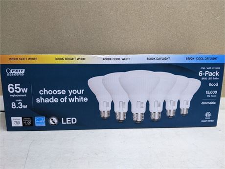 Feit Electric Br30 LED Bulbs, Flood, Dimmable, 65W Replacement - 6 pack