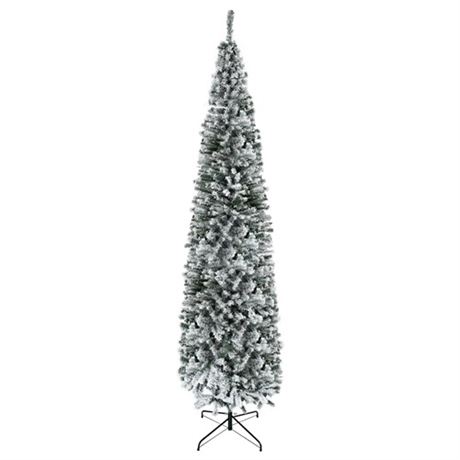 HOMCOM 9 Unlit Snow-Flocked Slim Artificial Christmas Tree with Realistic Branc