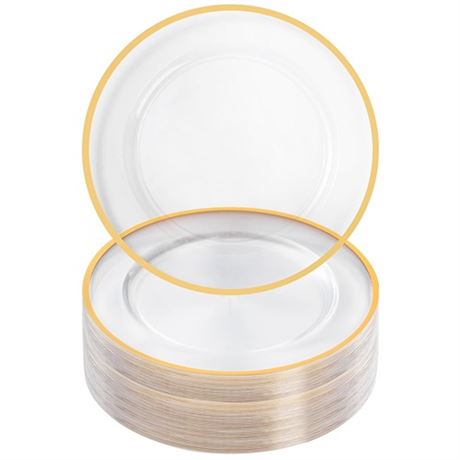 Goodluck 12-Inch Charger Plates 50 Pack Clear Charger Plates with Gold Trim Gol