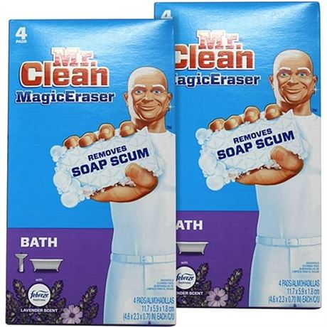 Mr. Clean Magic Eraser Lavender Scent with Febreze  Removes Soap Scum  4 Pads (