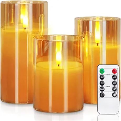 Homemory Amber Glass Flameless Candles Battery Op