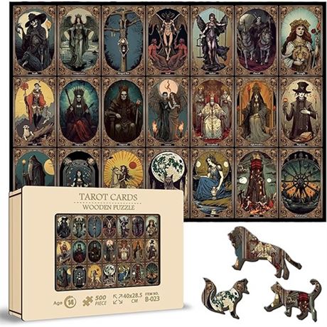 PICKFORU Horror Wooden Puzzle for Adults Scary Tarot Cards Jigsaw Puzzles 500 P