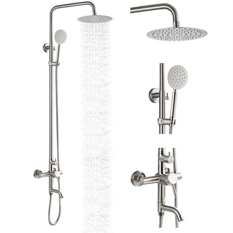 gotonovo Stainless Steel SUS304 Silver Shower faucet Set Wall Mount Triple Func
