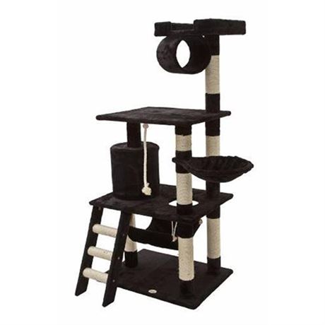 Go Pet Club Black 62 Cat Tree Condo with Hammock and Side Basket 39 LBS