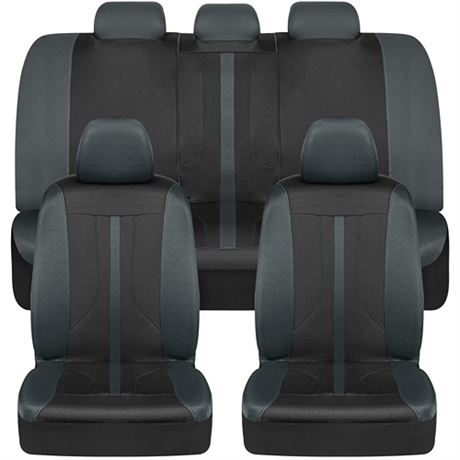 BDK OmniFit Seat Covers for Cars Two-Tone Gray Car Full Set with Hooded Split B