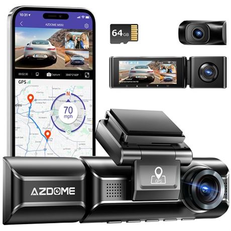 AZDOME M550 4K WiFi 3 Channel On Dash Cam Dual Front and Rear for Car 4K1080P