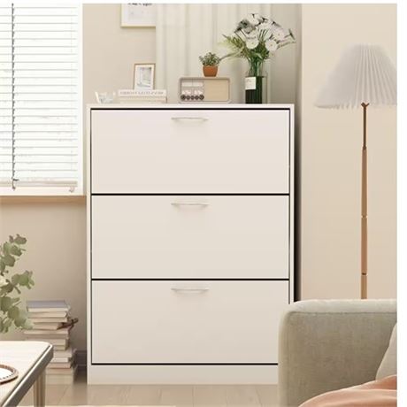 42.6 in. H x 31.6 in. W x 9.3 in. D White Wooden Shoe Storage Cabinet Simple a