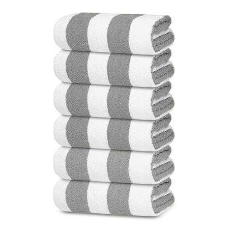 TOALLA Cabana Beach Towels (Silver Stripe) 6 Pack (Size 30x60) Inches Oversized