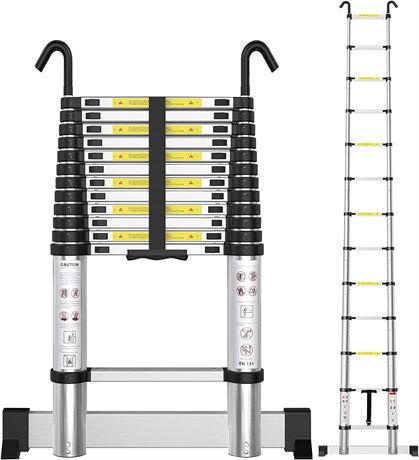 Telescoping Ladder ARCHOM Telescopic Ladder with Hooks 15FT Aluminum Extension