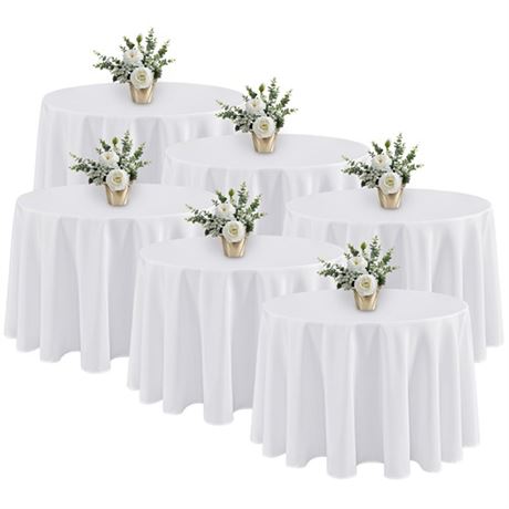 Fitable 6 Pack White Round Tablecloths - 120 Inches in Diameter - Stain Resista