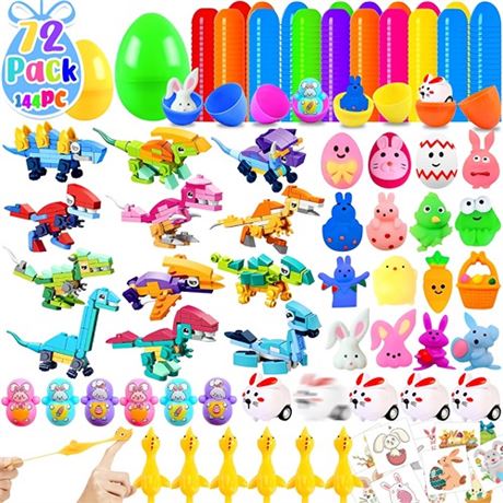 Adisher 72 Pack Easter Egg Fillers Easter Basket Stuffers Easter Eggs with Asso