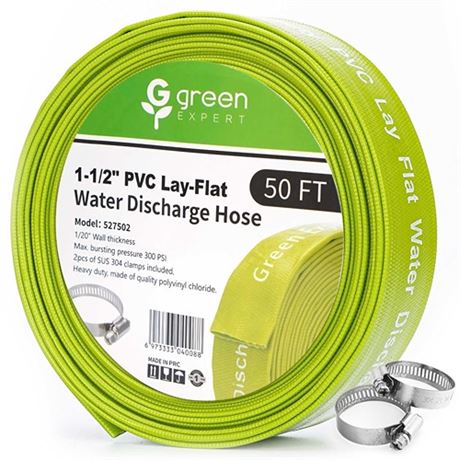 Green Expert 1.5 ID PVC Lay-Flat Discharge Hose Pump Draining Kit Heavy Duty