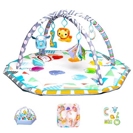 Safety-Certified Large 46 Baby Play Gym - Padded Tummy Time Mat & Ball Pit w