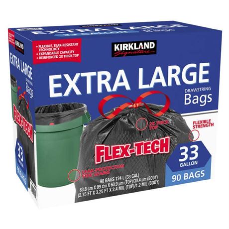 Kirkland Signature Flex-Tech 33 Gallon Trash Bag - 90 Count