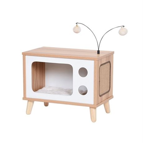 Vibrant Life Purr-View Retro TV Cat Condo with Jute Scratching Pad & Washable M