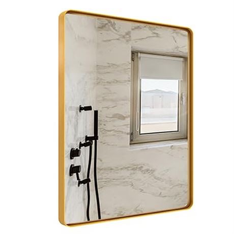 HESONTH Gold Bathroom Mirror 22 x 30 Brass Gold