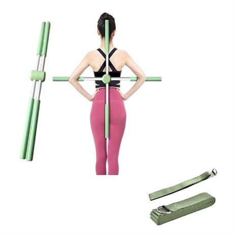 Posture Pole & Yoga Strap - Yoga Stick & Yoga Belt PACK OF 2