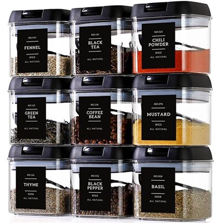 Spice Containers with Labels 9 Pcs Large Plastic T