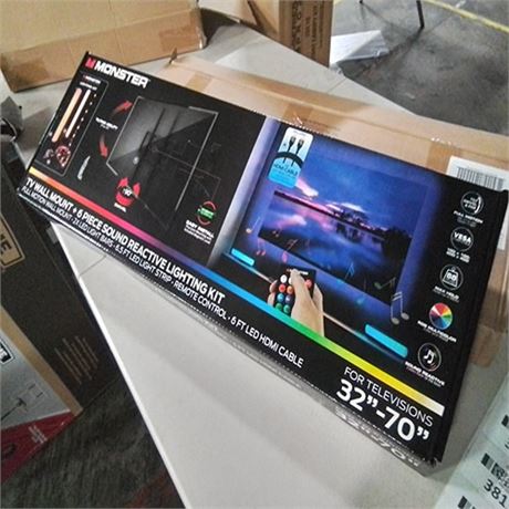 Monster LED 32-70 TVs HDTV Full Motion Wall Mount and 6 Piece LED Lighting Kit