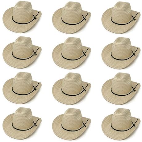 12 Cowboy Hats - Adult Western Straw Hats with Band for Western Theme Party
