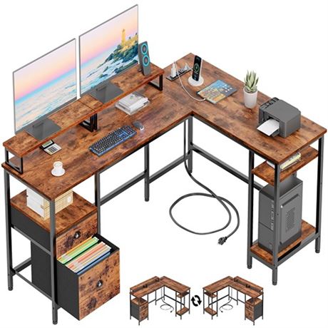 Furologee 66 L Shaped Desk with Power Outlet Reve