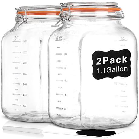 UPGRADE 2 Pack Square Super Wide Mouth Airtight Glass Storage Jars with Lids