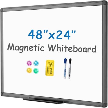 VIZ-PRO Magnetic WhiteboardDry Erase Board with Black Aluminium Frame 48 X 24