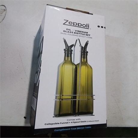 Zeppoli Oil and Vinegar Bottle Set 17oz - Comes with Stainless Steel Rack Remov