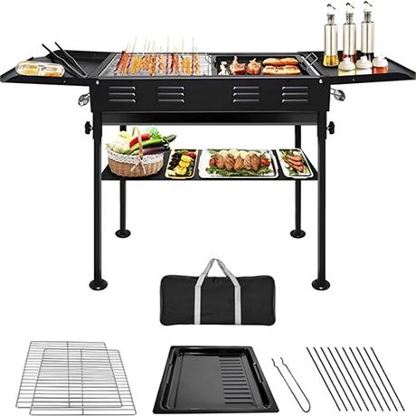 Furein Charcoal Grills Portable BBQ Griddle Foldable Kabob Barbecue with Storag