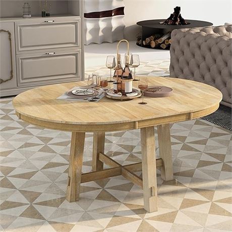 Merax Round Wood Dining Table Farmhouse Round Extendable Dining Table