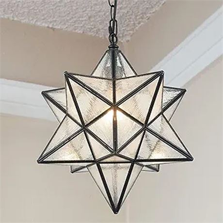 Modern Moravian Star Pendant Light Seeded Large Glass Star Lights with Chain 16