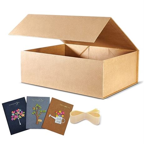 BOXHOME 3 Pack Large Gift Box Brown Kraft Gift Box 13x10x5 inch with Magnetic
